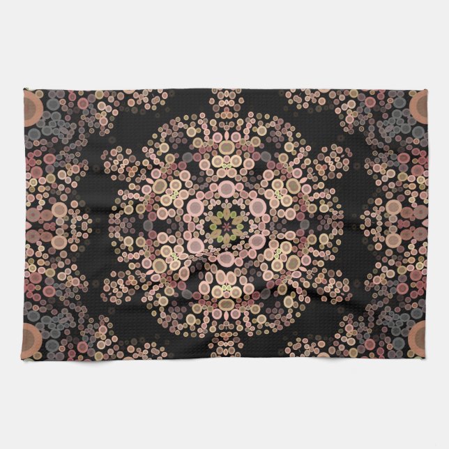 Dot Mandala Flower Brown and Grey Kitchen Towel (Horizontal)