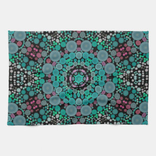 Dot Mandala Flower Green Blue and Red Kitchen Towel