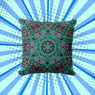 Dot Mandala Flower Green Blue and Red Throw Pillow