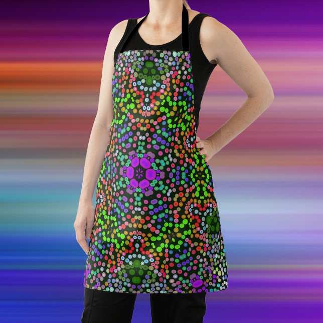 Dot Mandala Flower Green Purple and Orange Apron (Creator Uploaded)