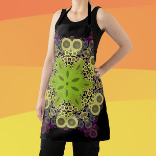 Dot Mandala Flower Green Yellow and Purple Apron