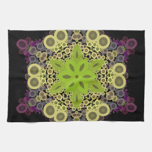 Dot Mandala Flower Green Yellow and Purple Kitchen Towel