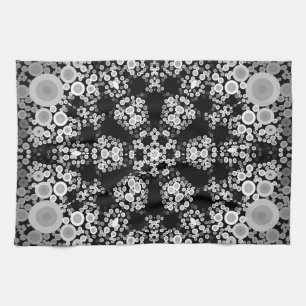 Dot Mandala Flower Grey and Black Kitchen Towel