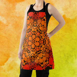 Dot Mandala Flower Orange and Black Apron