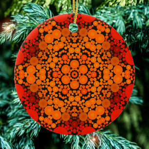 Dot Mandala Flower Orange and Black Ceramic Ornament