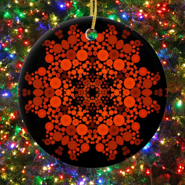 Dot Mandala Flower Orange and Black Ceramic Ornament (Creator Uploaded)