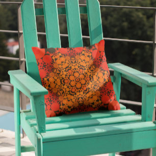 Dot Mandala Flower Orange and Black Throw Pillow