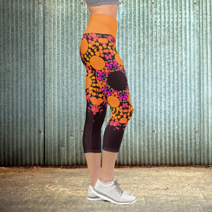 Dot Mandala Flower Orange and Pink Capri Leggings