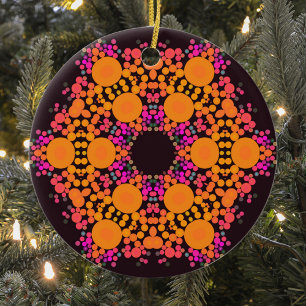 Dot Mandala Flower Orange and Pink Ceramic Ornament