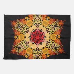 Dot Mandala Flower Orange Yellow and Red Kitchen Towel