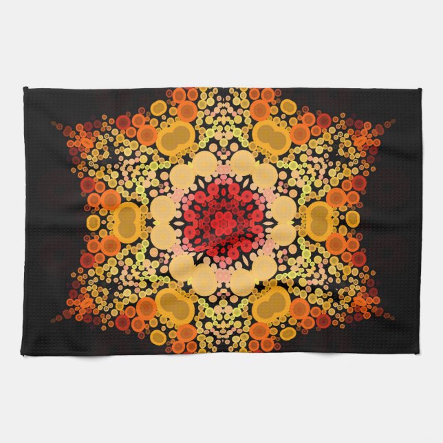 Dot Mandala Flower Orange Yellow and Red Kitchen Towel (Horizontal)