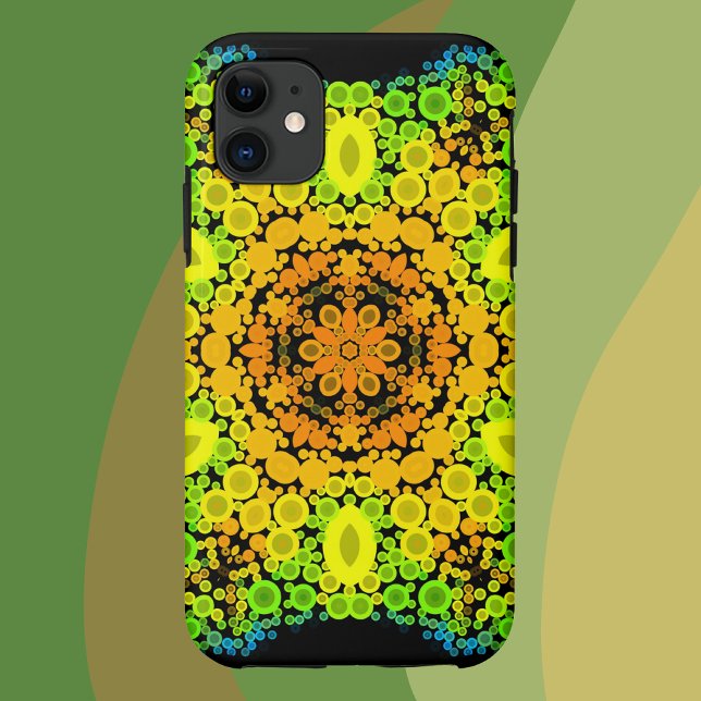 Dot Mandala Flower Orange Yellow Green and Blue Case-Mate iPhone Case (Creator Uploaded)
