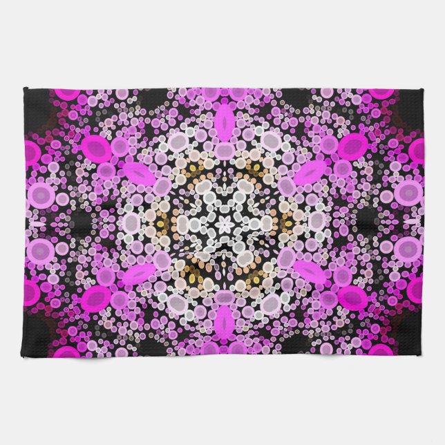 Dot Mandala Flower Pink and White Kitchen Towel (Horizontal)