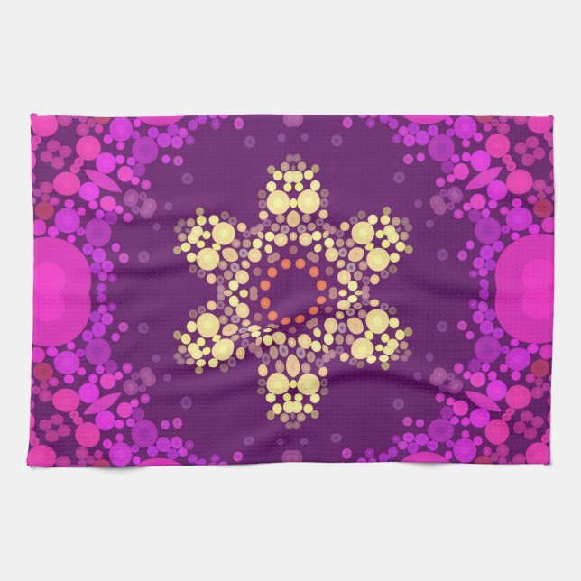 Dot Mandala Flower Pink and Yellow Kitchen Towel (Horizontal)
