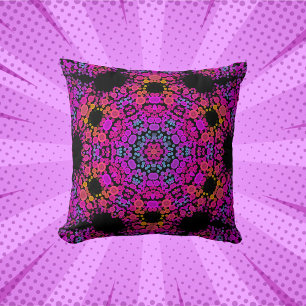 Dot Mandala Flower Pink Blue and Orange Throw Pillow