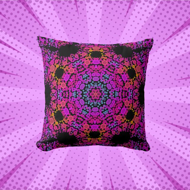 Dot Mandala Flower Pink Blue and Orange Throw Pillow (Creator Uploaded)