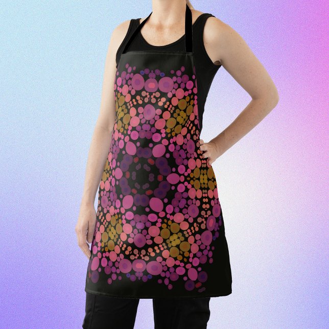 Dot Mandala Flower Pink Yellow and Black Apron (Creator Uploaded)
