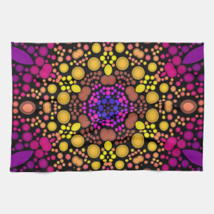 Dot Mandala Flower Purple and Yellow Kitchen Towel