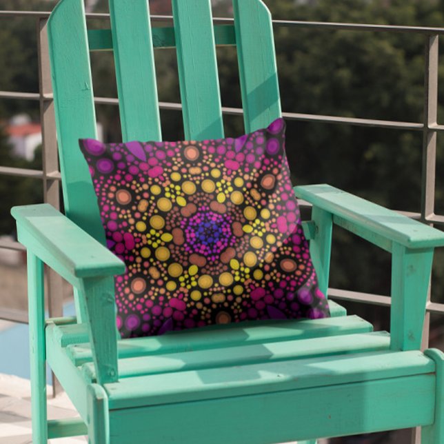 Dot Mandala Flower Purple and Yellow Throw Pillow (Creator Uploaded)