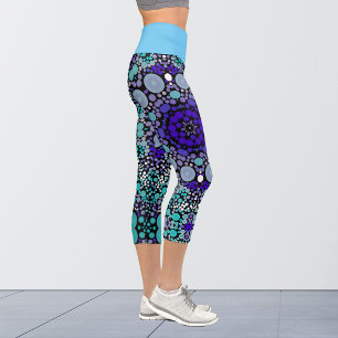 Dot Mandala Flower Purple Blue and White Capri Leggings