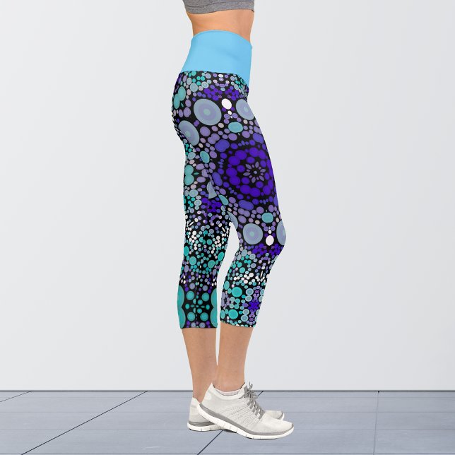 Dot Mandala Flower Purple Blue and White Capri Leggings (Creator Uploaded)