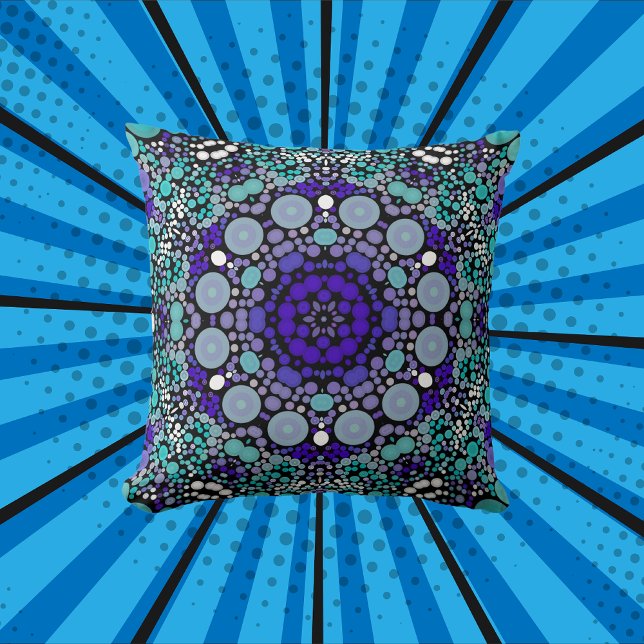 Dot Mandala Flower Purple Blue and White Throw Pillow (Creator Uploaded)