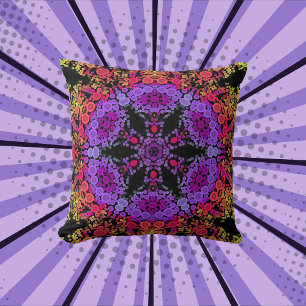 Dot Mandala Flower Purple Orange and Yellow Throw Pillow