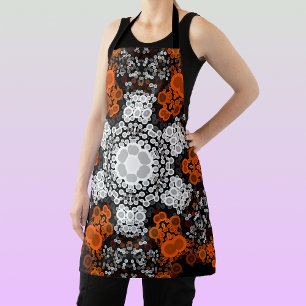 Dot Mandala Flower White Orange and Black Apron