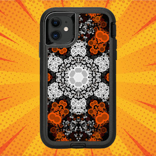 Dot Mandala Flower White Orange and Black OtterBox Defender iPhone 11 Case