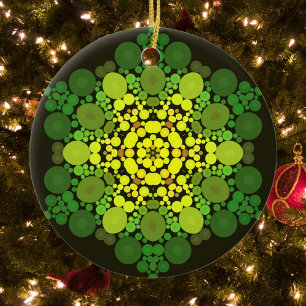 Dot Mandala Flower Yellow and Green Ceramic Ornament