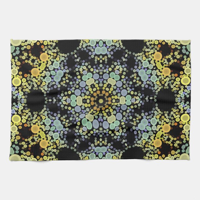 Dot Mandala Flower Yellow Blue and Grey Kitchen Towel (Horizontal)