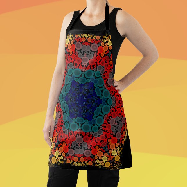 Dot Mandala Flower Yellow Blue and Red Apron (Creator Uploaded)