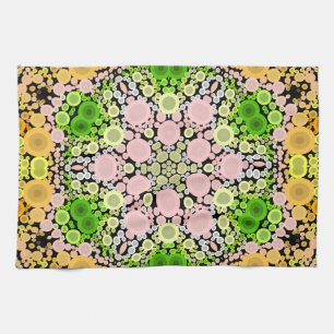 Dot Mandala Flower Yellow Green and Pink Kitchen Towel