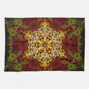 Dot Mandala Flower Yellow Red and Black Kitchen Towel