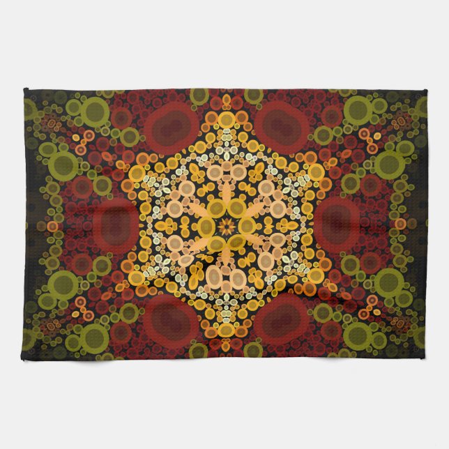Dot Mandala Flower Yellow Red and Black Kitchen Towel (Horizontal)