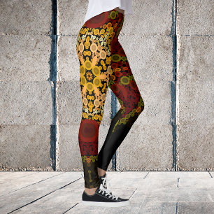 Dot Mandala Flower Yellow Red and Black Leggings