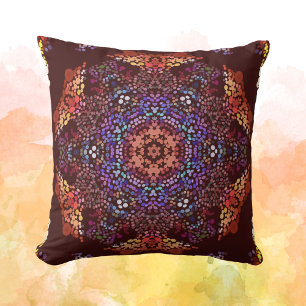 Dot Mandala Orange Blue and Purple Throw Pillow