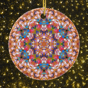 Dot Mandala Orange Blue Pink and White Ceramic Ornament
