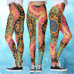 Dot Mandala Pink Blue Black and Yellow Leggings