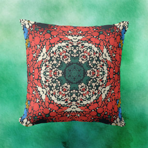 Dot Mandala Red White Blue and Green Throw Pillow