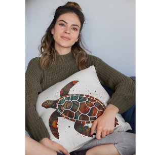 Dot Mosaic Turtle Throw Pillow