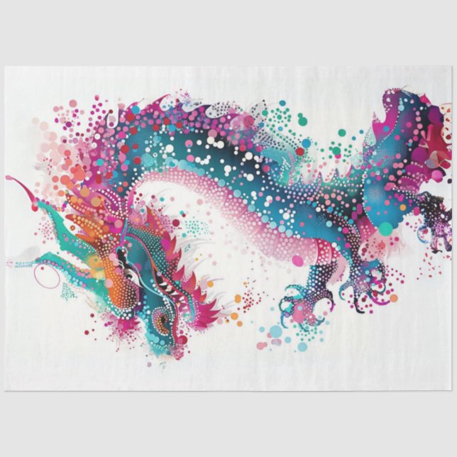 Dot Painted Rainbow Colours Dragon Decoupage  Tissue Paper (Front)
