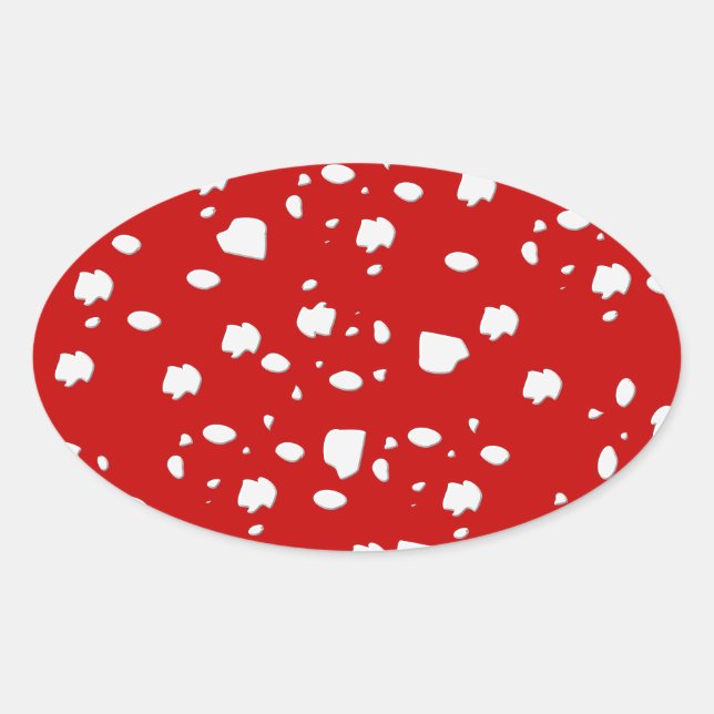 dot pattern with red toadstool mushroom oval sticker (Front)