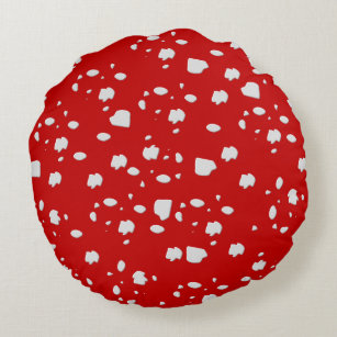 dot pattern with red toadstool mushroom round pillow