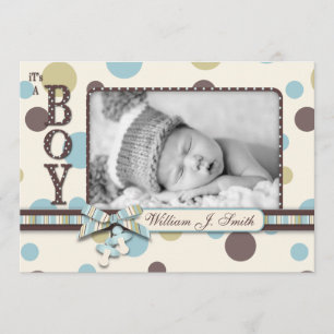 Dot Print with 3D-look Bow Birth Announcement