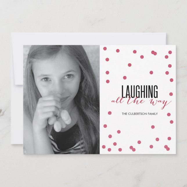 Dot Red Festive Holiday Photo Card (Front)