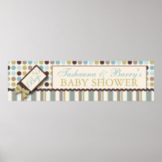 Dot & Stripe Baby Shower Banner Boy Poster