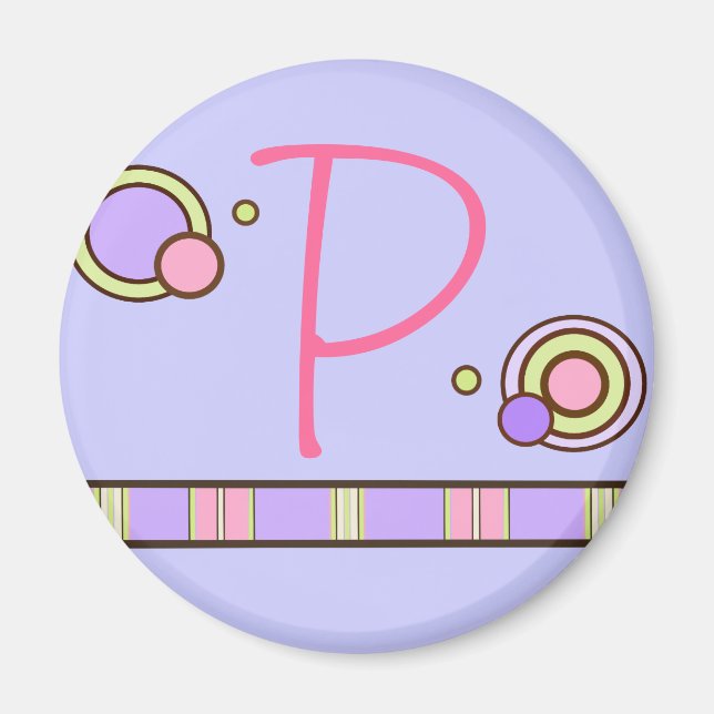 Dot & Stripes Monogrammed Magnet - purple (Front)