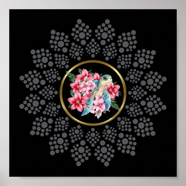 Dot Your Own Mandala With Sea Turtle Centre Image  Poster (Front)