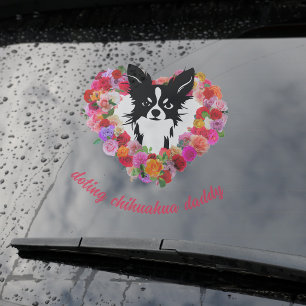 doting chihuahua daddy roses heart Father's Day Window Cling